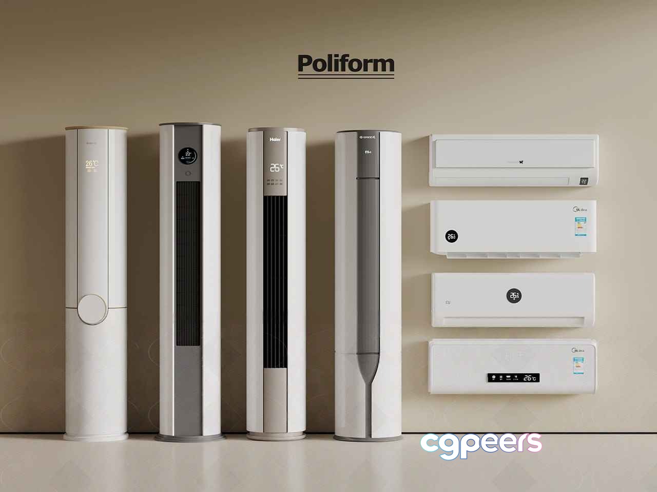 A Collection Of White Air Conditioners 3D Model - 23691 - VRAY Render