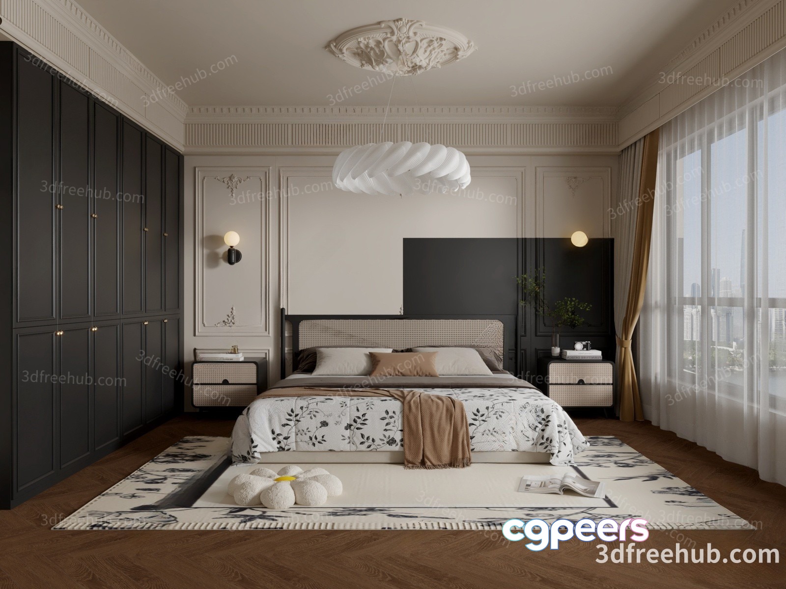 Cozy Bedroom With A Large Bed 3D Model - 21844 - VRAY Render Cozy Bedroom With A Large Bed 3D Model - 21844 - VRAY Render