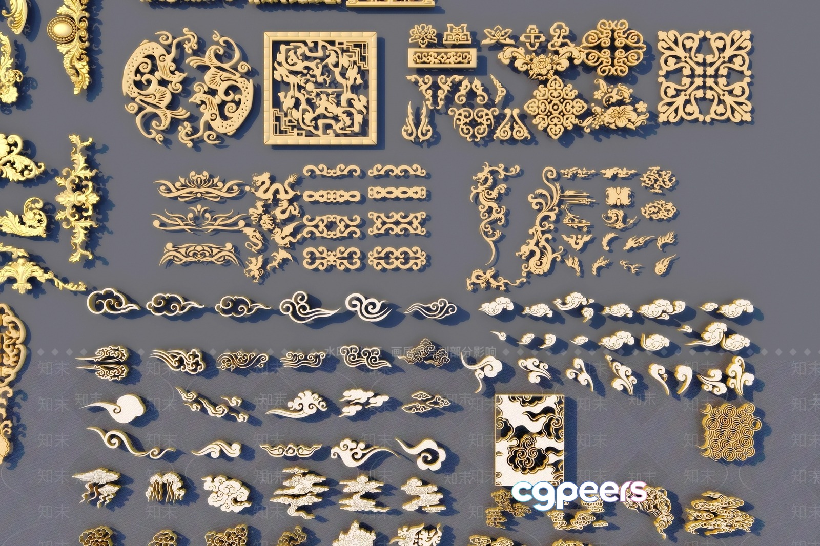Gold And White Decorative Elements 3D Model - 500 - VRAY Render Gold And White Decorative Elements 3D Model - 500 - VRAY Render