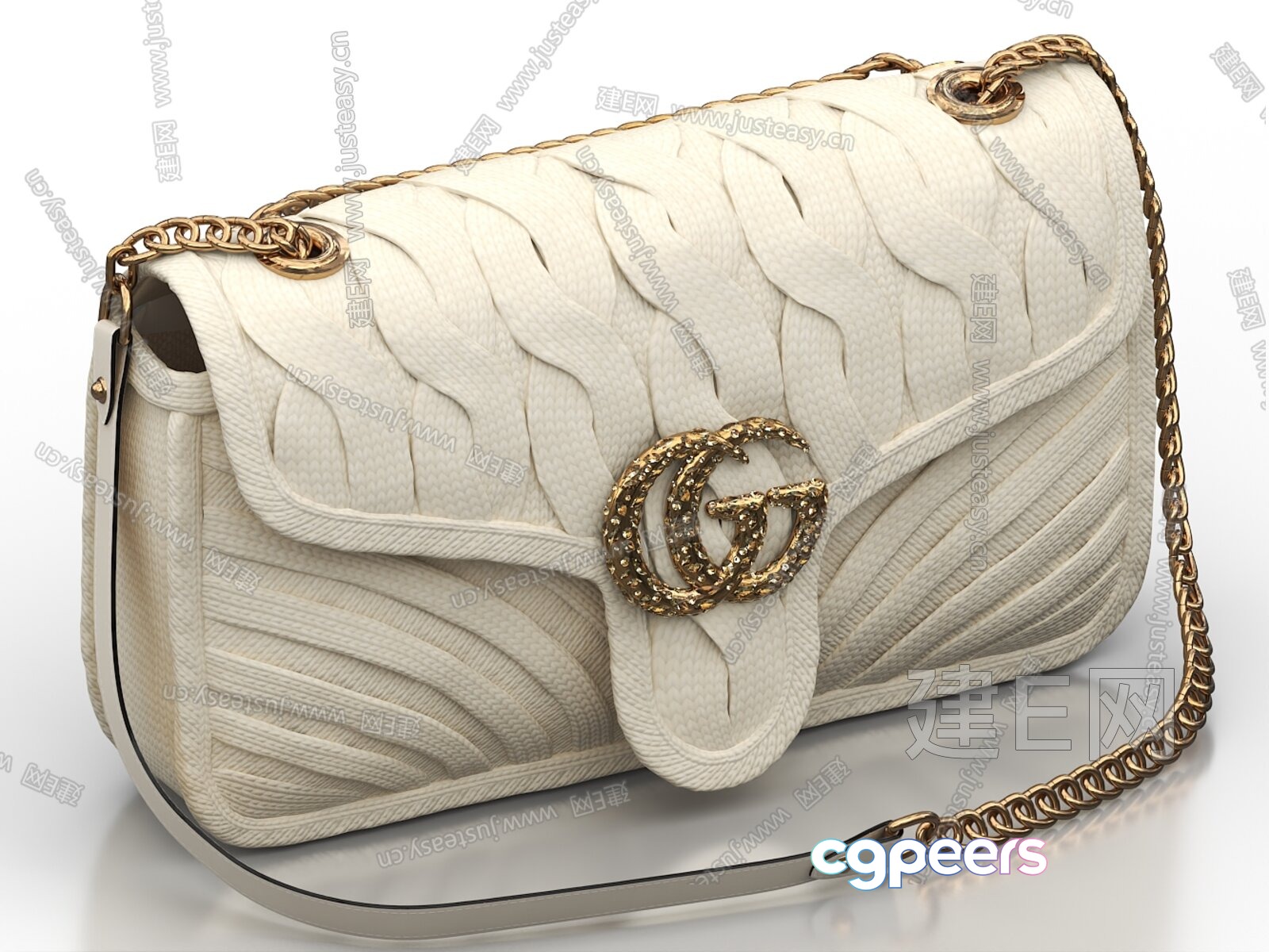 A White Purse With A Gold Chain 3D Model - 20982 - VRAY Render