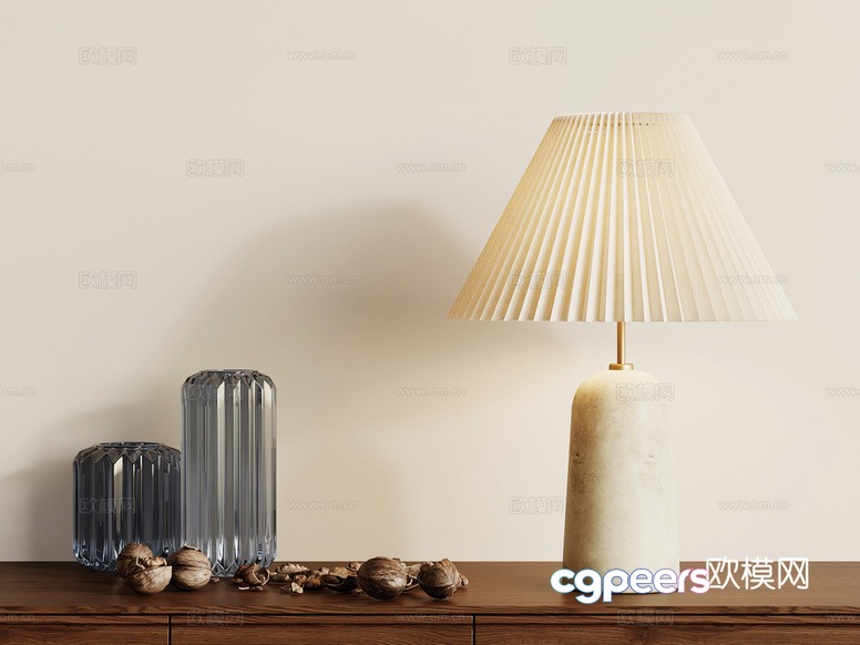 A Table Lamp With A Pleated Shade 3D Model - 16259 - VRAY Render