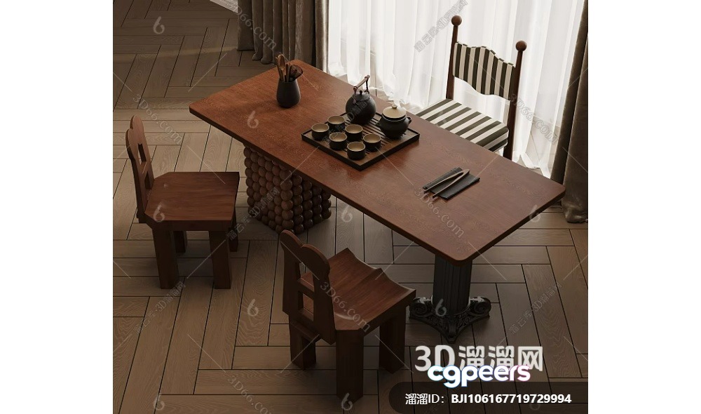 A Dining Room With A Table And Chairs 3D Model - 11979 - VRAY Render