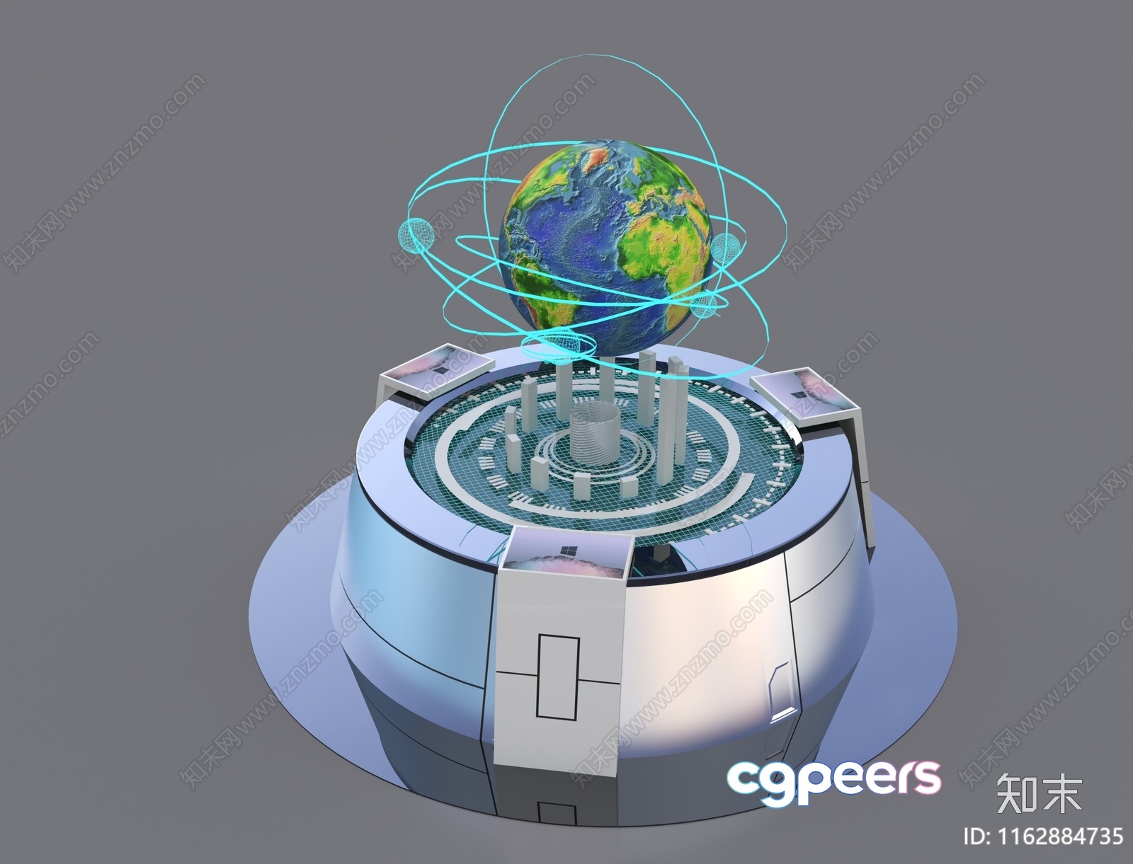 A 3D Rendering Of A Globe On A Futuristic-Looking Platform 3D Model - 13290 - VRAY Render