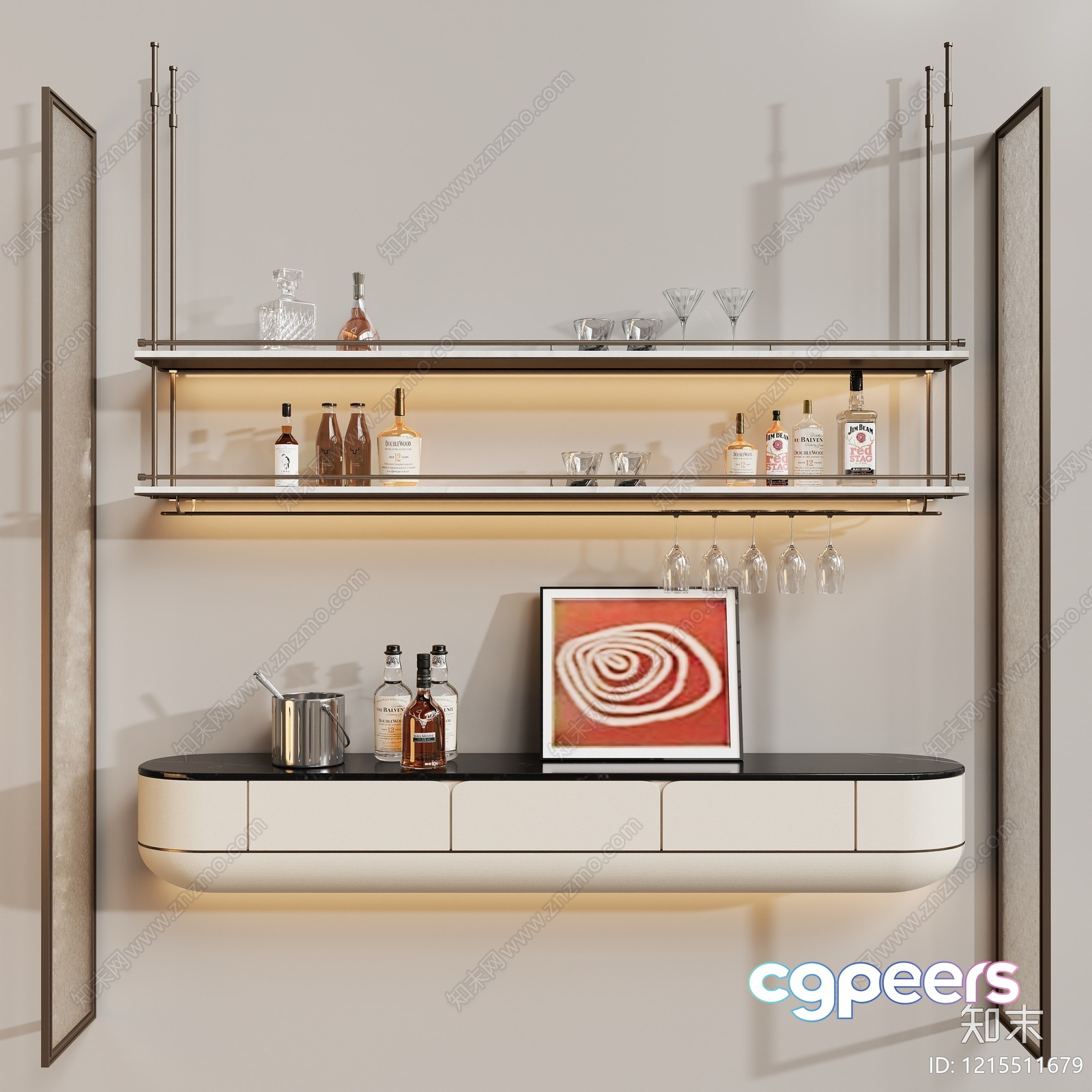 A Shelf With Various Bottles And A Picture 3D Model - 13424 - VRAY Render A Shelf With Various Bottles And A Picture 3D Model - 13424 - VRAY Render