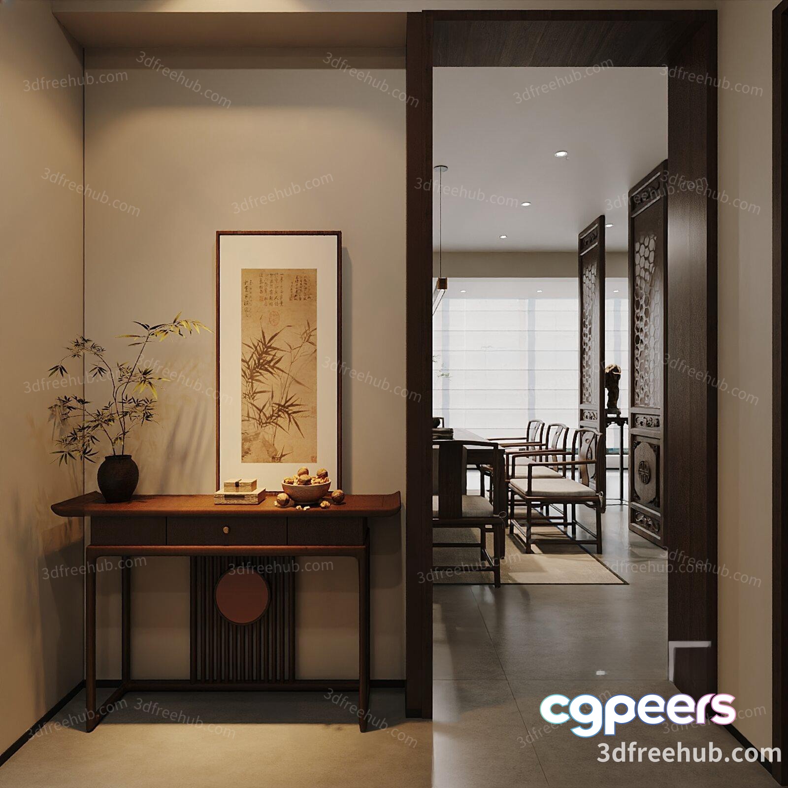 Modern Asian Living Room 3D Model - 19989 - VRAY Render