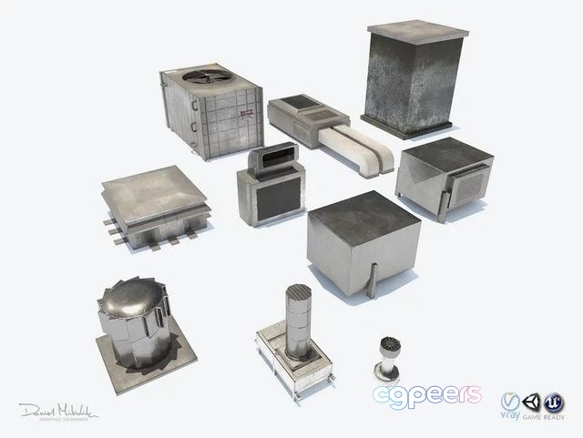 3D Game Assets - Aluminium Rooftop Elements PACK Low-poly 3D Game Assets - Aluminium Rooftop Elements PACK Low-poly