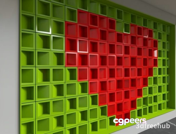 Red And Green Shelving 3D Model - 20113 - VRAY Render