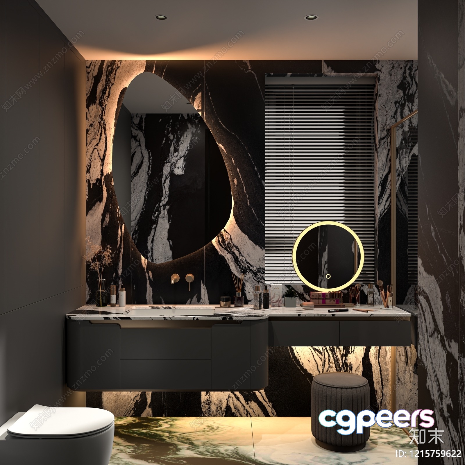 A Modern Bathroom With A Large Mirror 3D Model - 10977 - VRAY Render A Modern Bathroom With A Large Mirror 3D Model - 10977 - VRAY Render