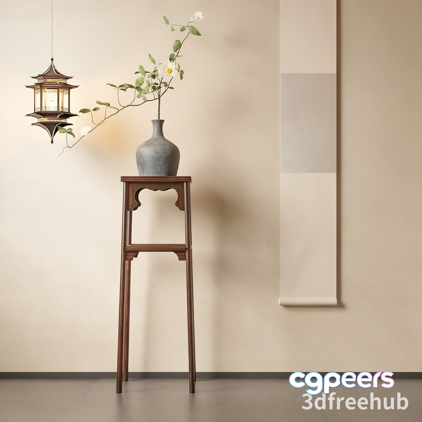 A Simple Elegant Room With A Vase On A Table 3D Model - 23180 - VRAY Render