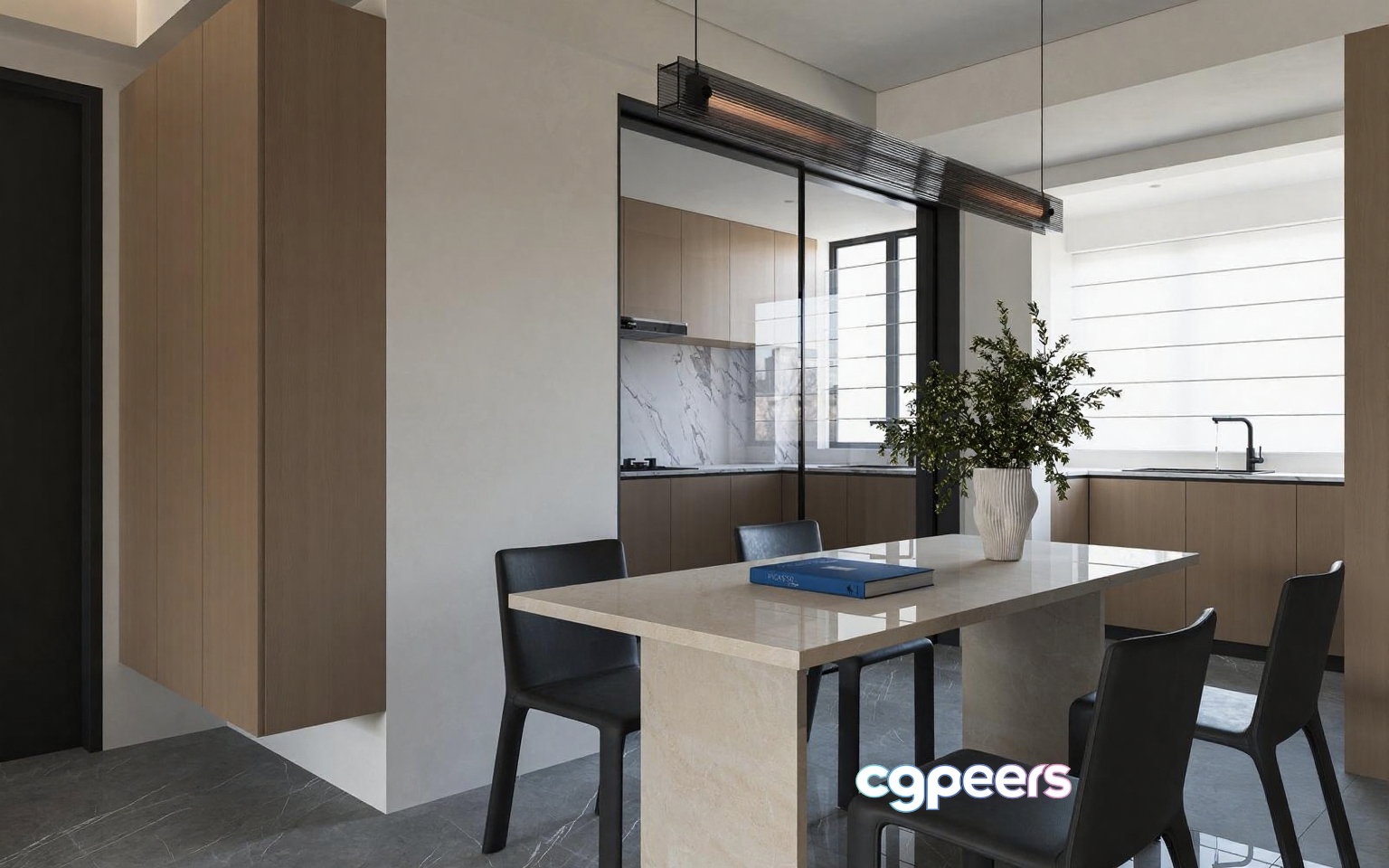 Modern Kitchen With A Dining Table 3D Model - 22093 - CORONA Render Modern Kitchen With A Dining Table 3D Model - 22093 - CORONA Render
