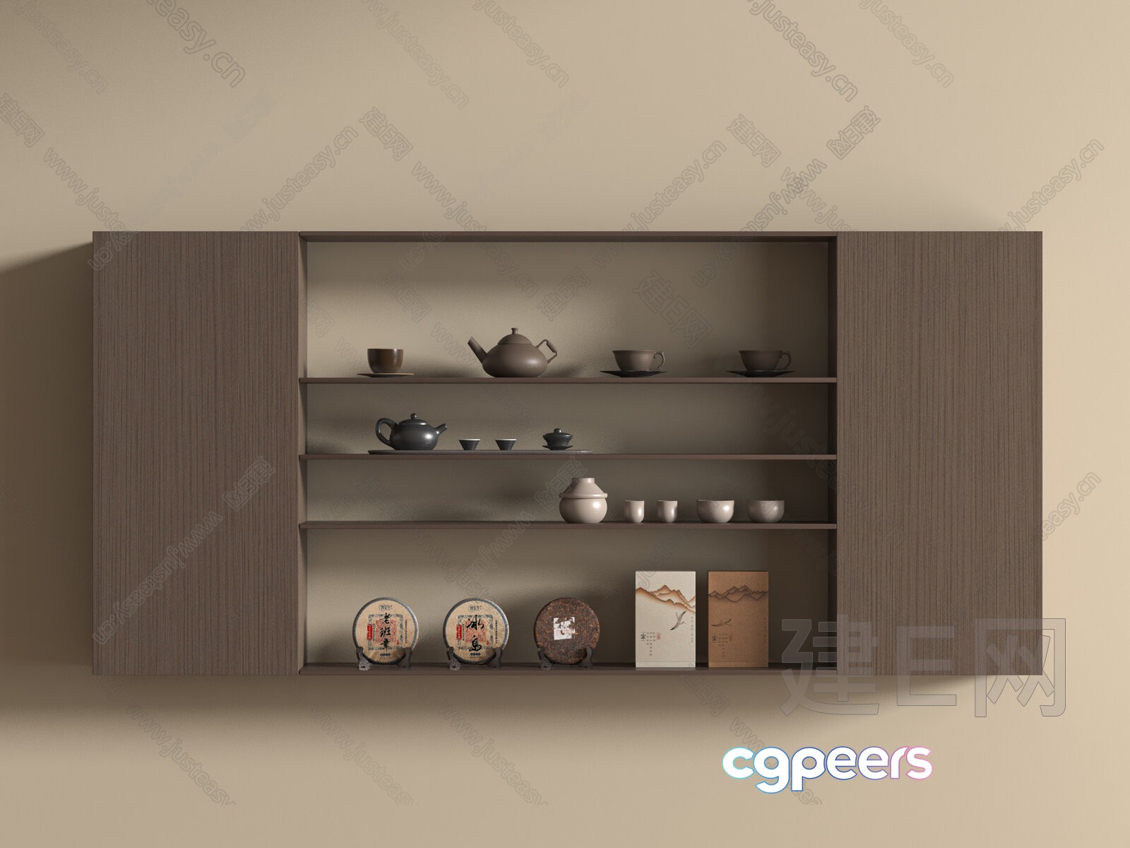 A Shelf With Decorative Items 3D Model - 16746 - VRAY Render