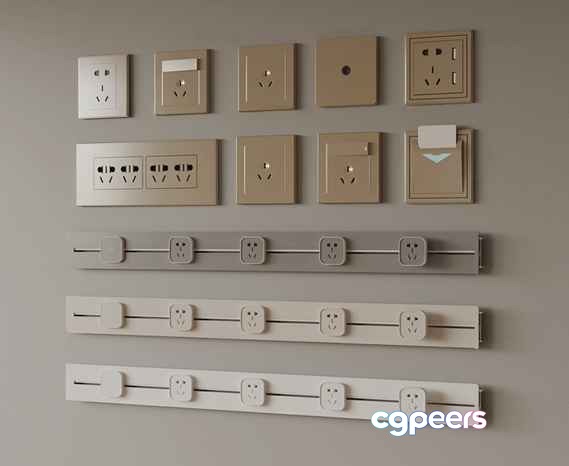 Wall-Mounted Power Outlets 3D Model - 16535 - VRAY Render