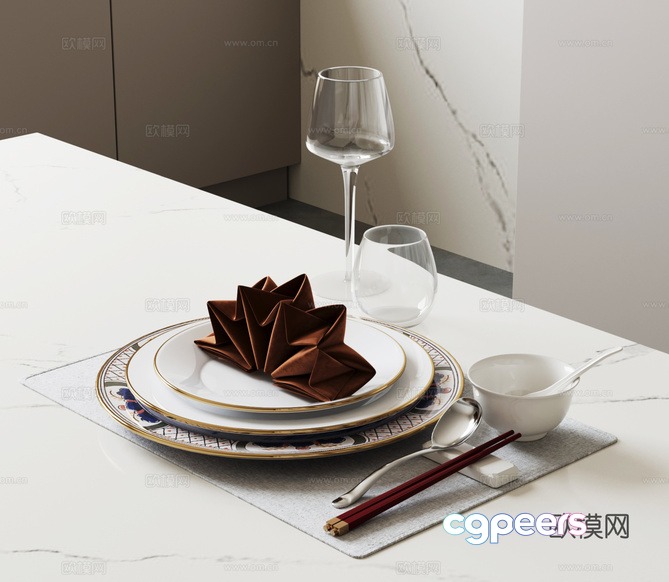 A Table Setting With A Decorative Napkin 3D Model - 6760 - VRAY Render A Table Setting With A Decorative Napkin 3D Model - 6760 - VRAY Render