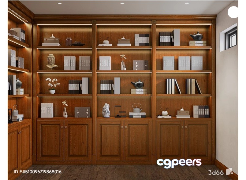 Wooden Bookshelf With Shelves 3D Model - 2519 - VRAY Render
