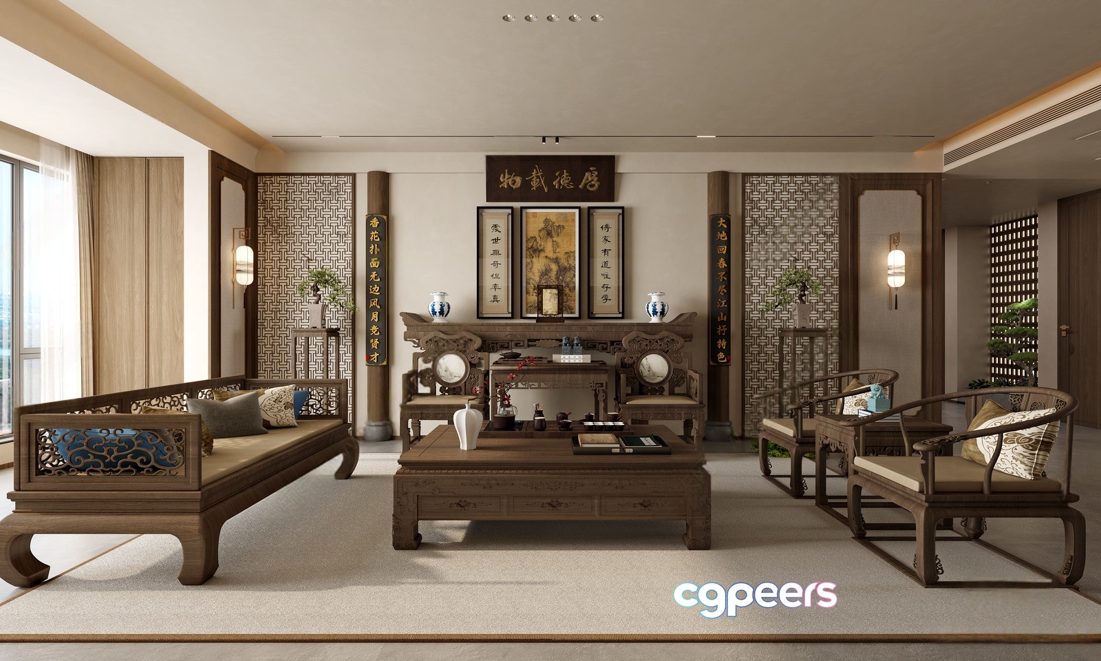 Traditional Asian Living Room 3D Model - 8628 - VRAY Render