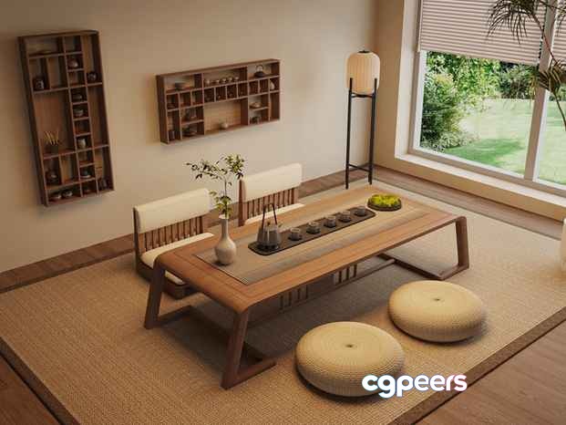 Modern Japanese-Inspired Living Room 3D Model - 15924 - VRAY Render Modern Japanese-Inspired Living Room 3D Model - 15924 - VRAY Render
