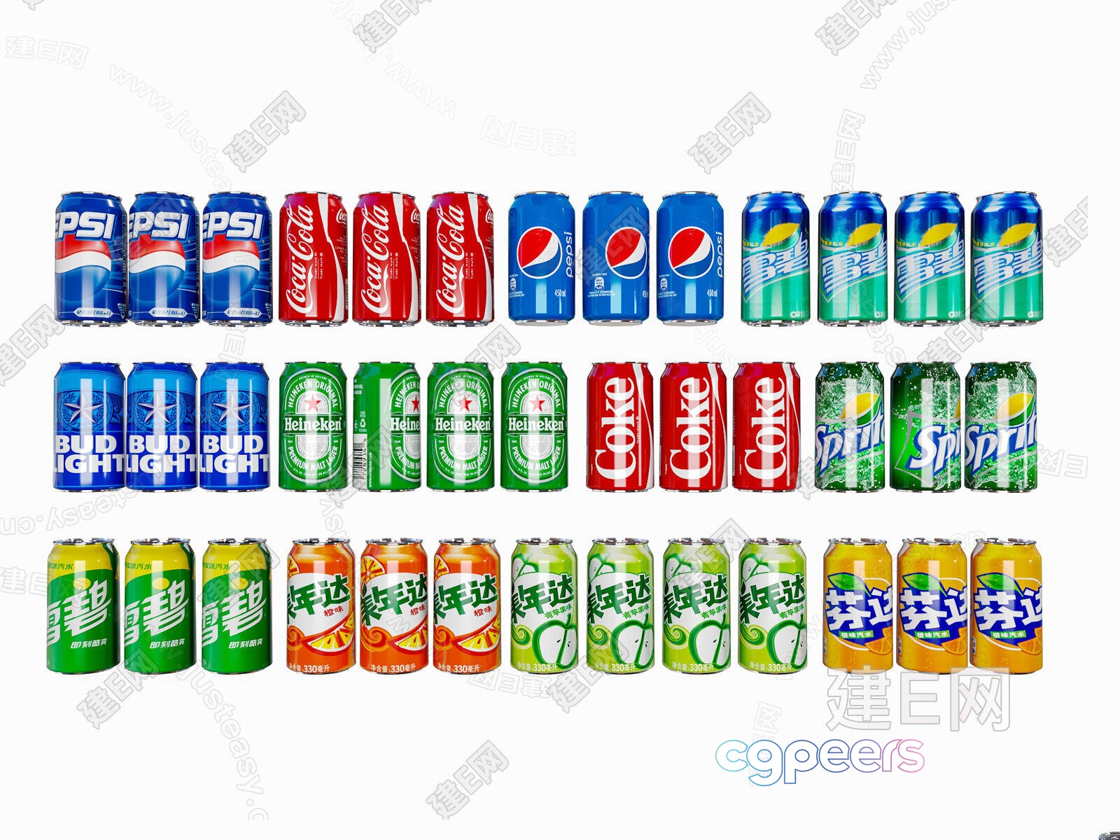 Various Soda Cans 3D Model - 16485 - CORONA Render
