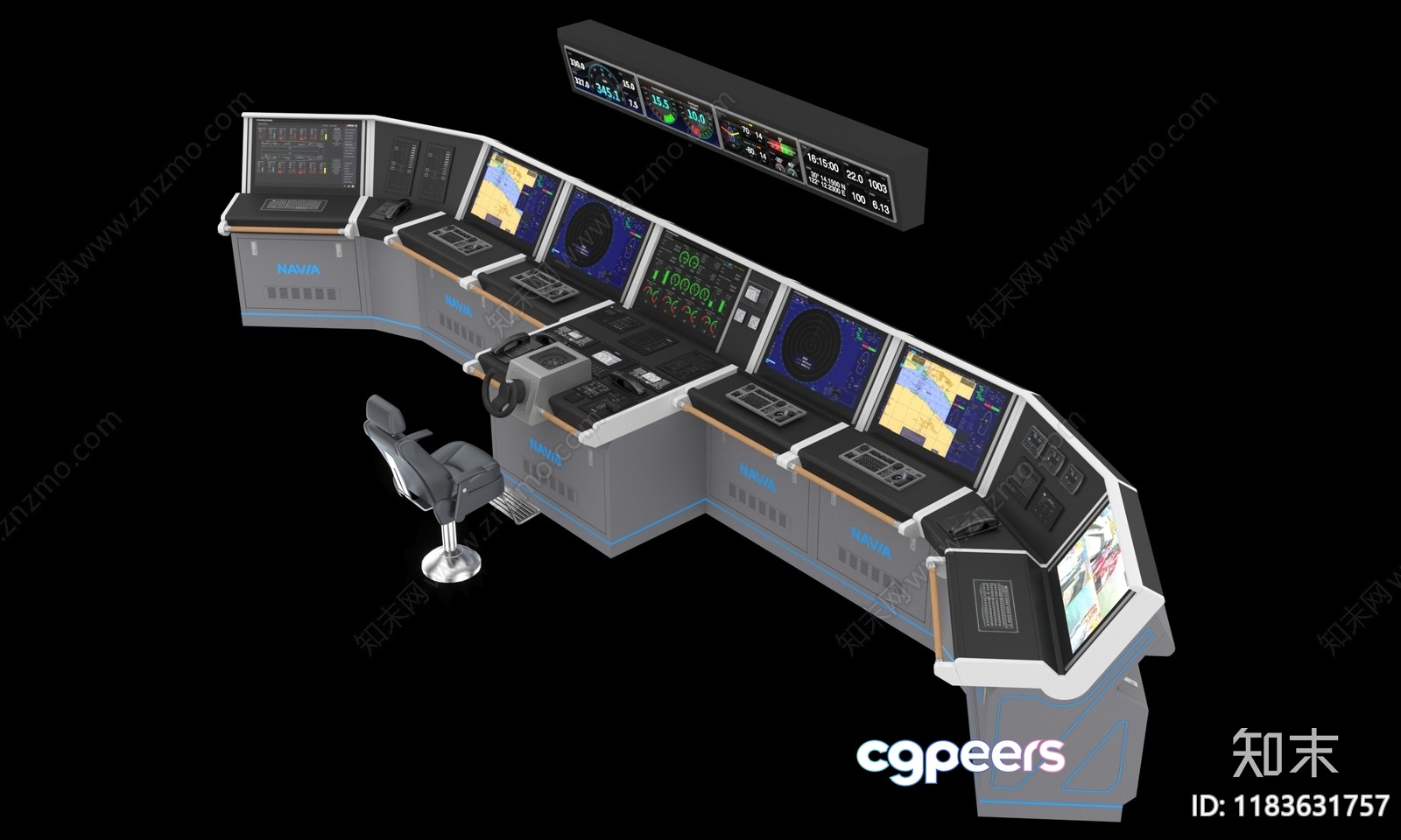 A Large Control Panel With Multiple Screens And Chairs 3D Model - 389 - VRAY Render A Large Control Panel With Multiple Screens And Chairs 3D Model - 389 - VRAY Render