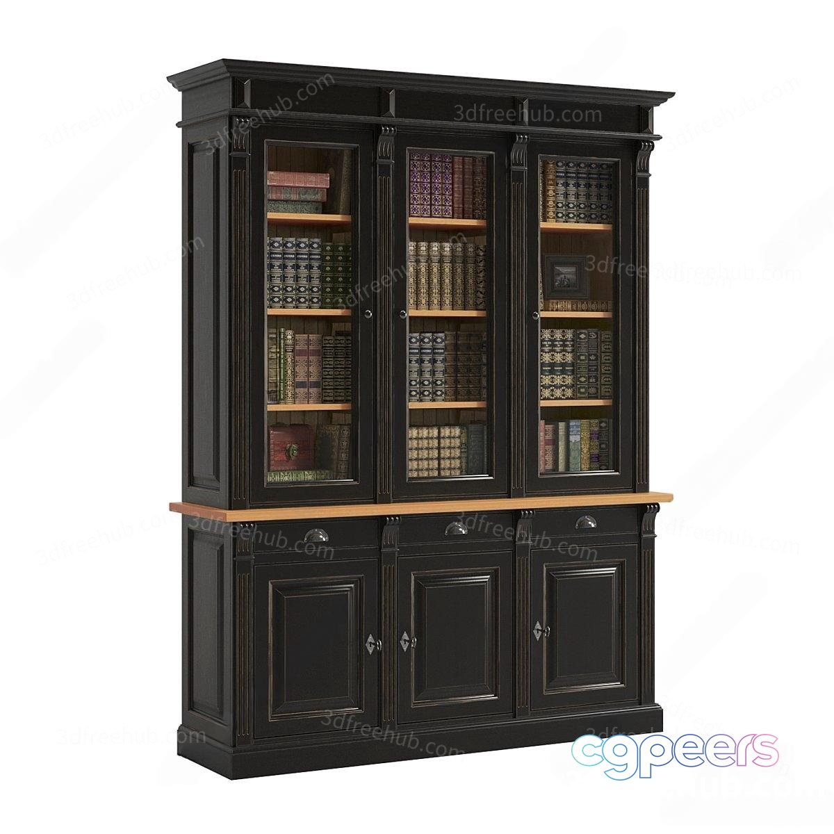 A Large Bookcase With Glass Doors 3D Model - 3100 - VRAY Render A Large Bookcase With Glass Doors 3D Model - 3100 - VRAY Render