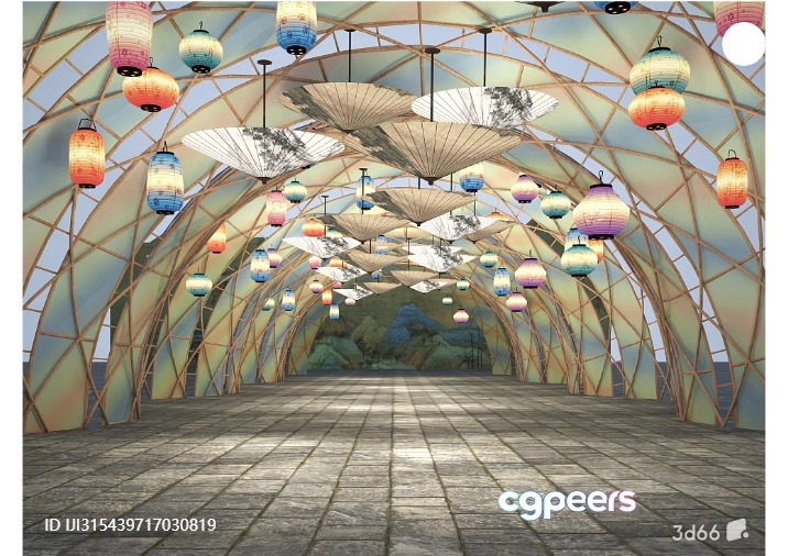 A Large Open Room With A High Ceiling And Many Colorful Lanterns Hanging 3D Model - 3999 - VRAY Render A Large Open Room With A High Ceiling And Many Colorful Lanterns Hanging 3D Model - 3999 - VRAY Render
