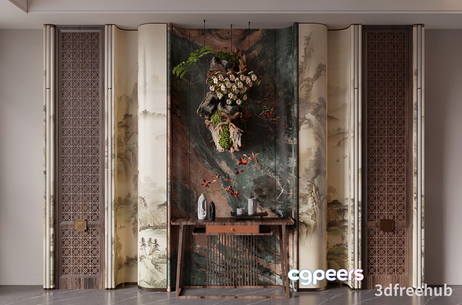 A Large Room Divider With A Painting Of A Deer'S Head 3D Model - 23325 - VRAY Render A Large Room Divider With A Painting Of A Deer'S Head 3D Model - 23325 - VRAY Render