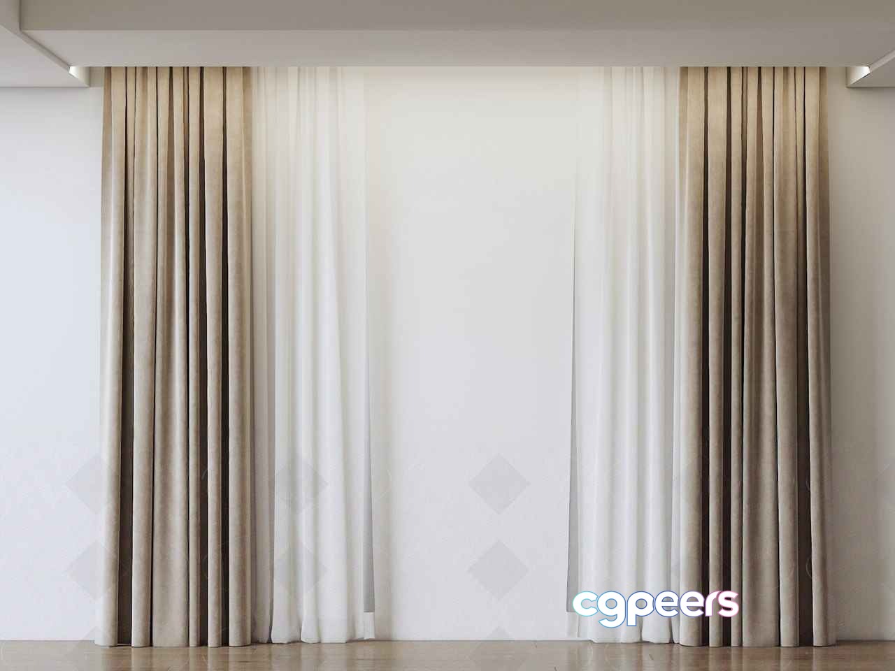 White And Beige Curtains 3D Model - 17400 - VRAY Render