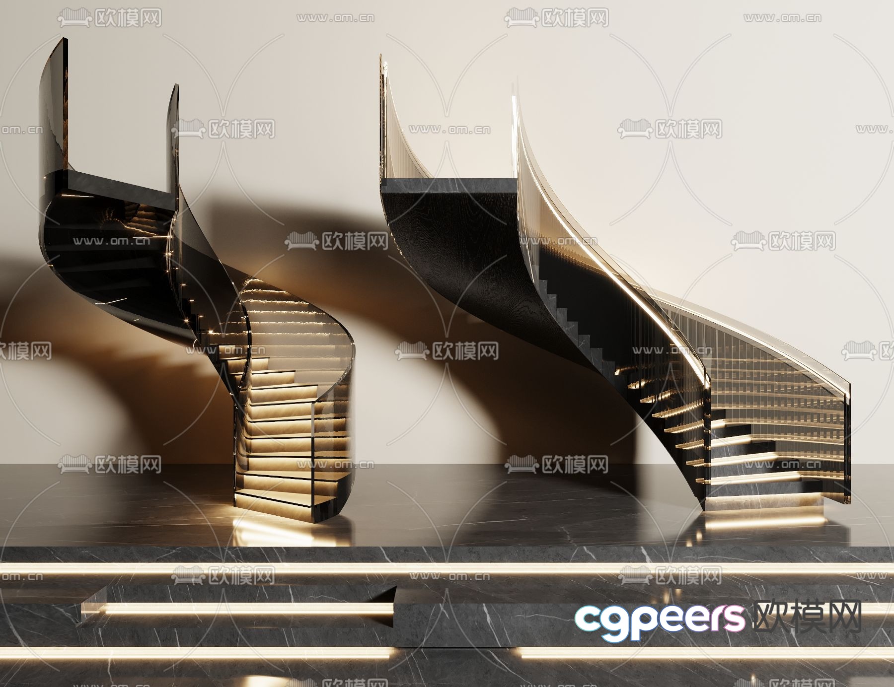 Modern Curved Staircase 3D Model - 4101 - VRAY Render Modern Curved Staircase 3D Model - 4101 - VRAY Render