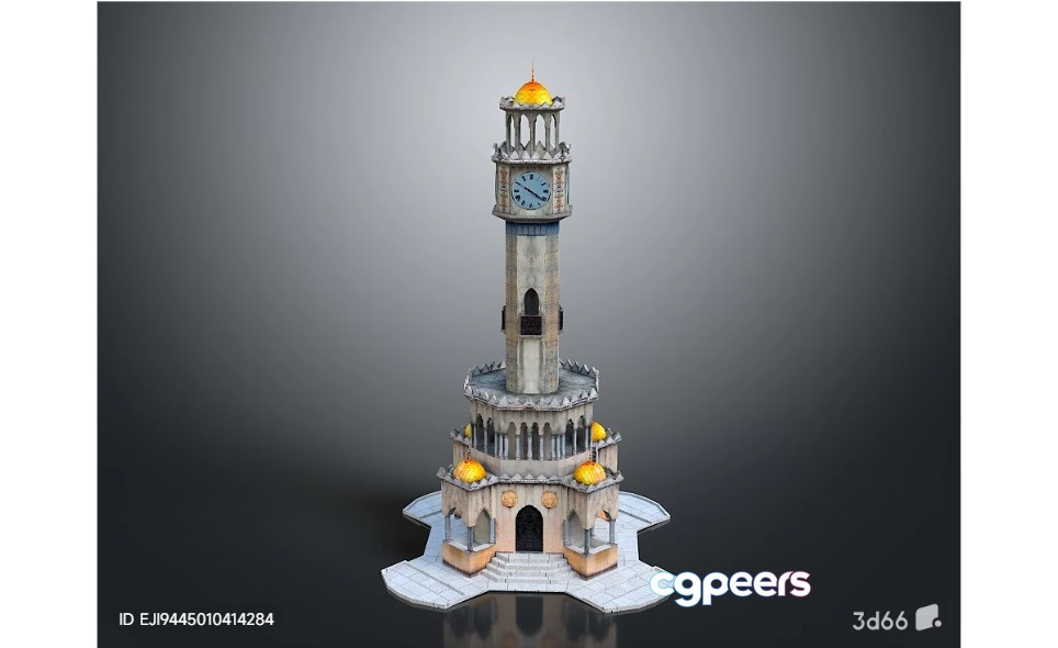 A 3D Model Of A Tower With A Clock 3D Model - 9137 - VRAY Render