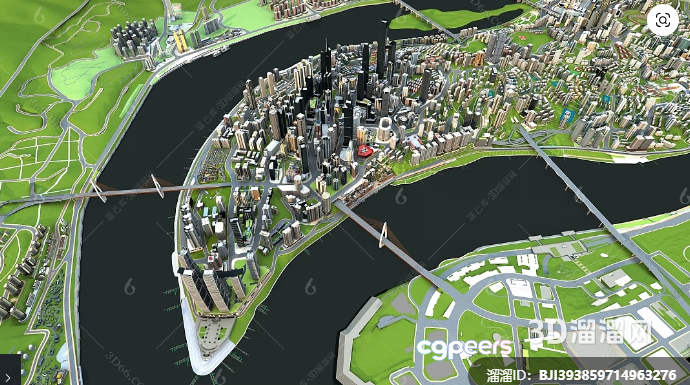 A City Map With A River 3D Model - 608 - VRAY Render