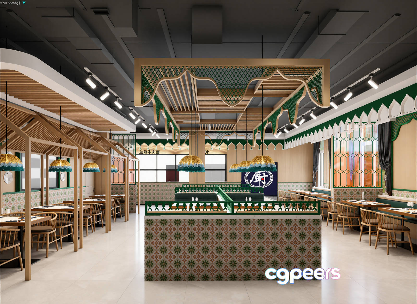 The Main Subject Is A Restaurant With A Green And White Color Scheme 3D Model - 7597 - VRAY Render