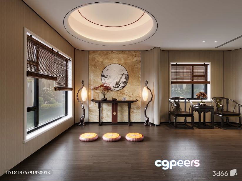 Modern Asian-Inspired Living Room 3D Model - 21928 - VRAY Render