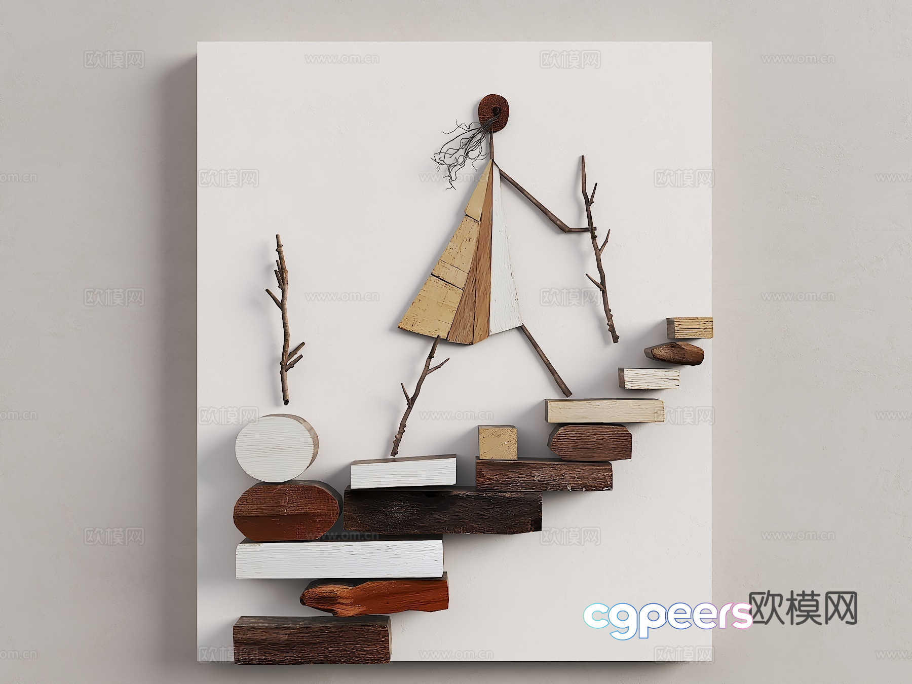 Abstract Wooden Art Piece 3D Model - 16322 - VRAY Render