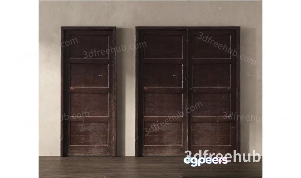 Two Dark Brown Wooden Doors 3D Model - 18960 - VRAY Render