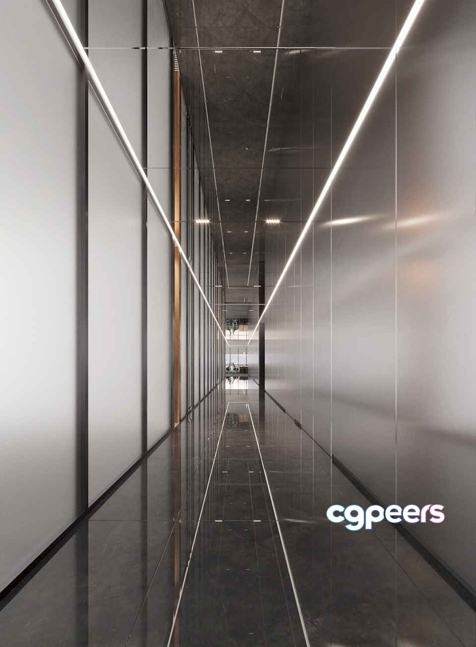Long Hallway With White And Gray Walls 3D Model - 6629 - CORONA Render Long Hallway With White And Gray Walls 3D Model - 6629 - CORONA Render