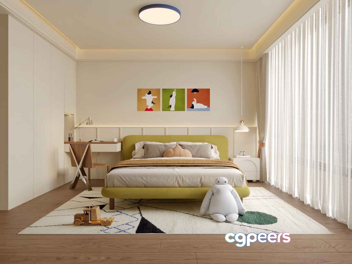 A Bedroom With A Large Bed 3D Model - 18622 - VRAY Render