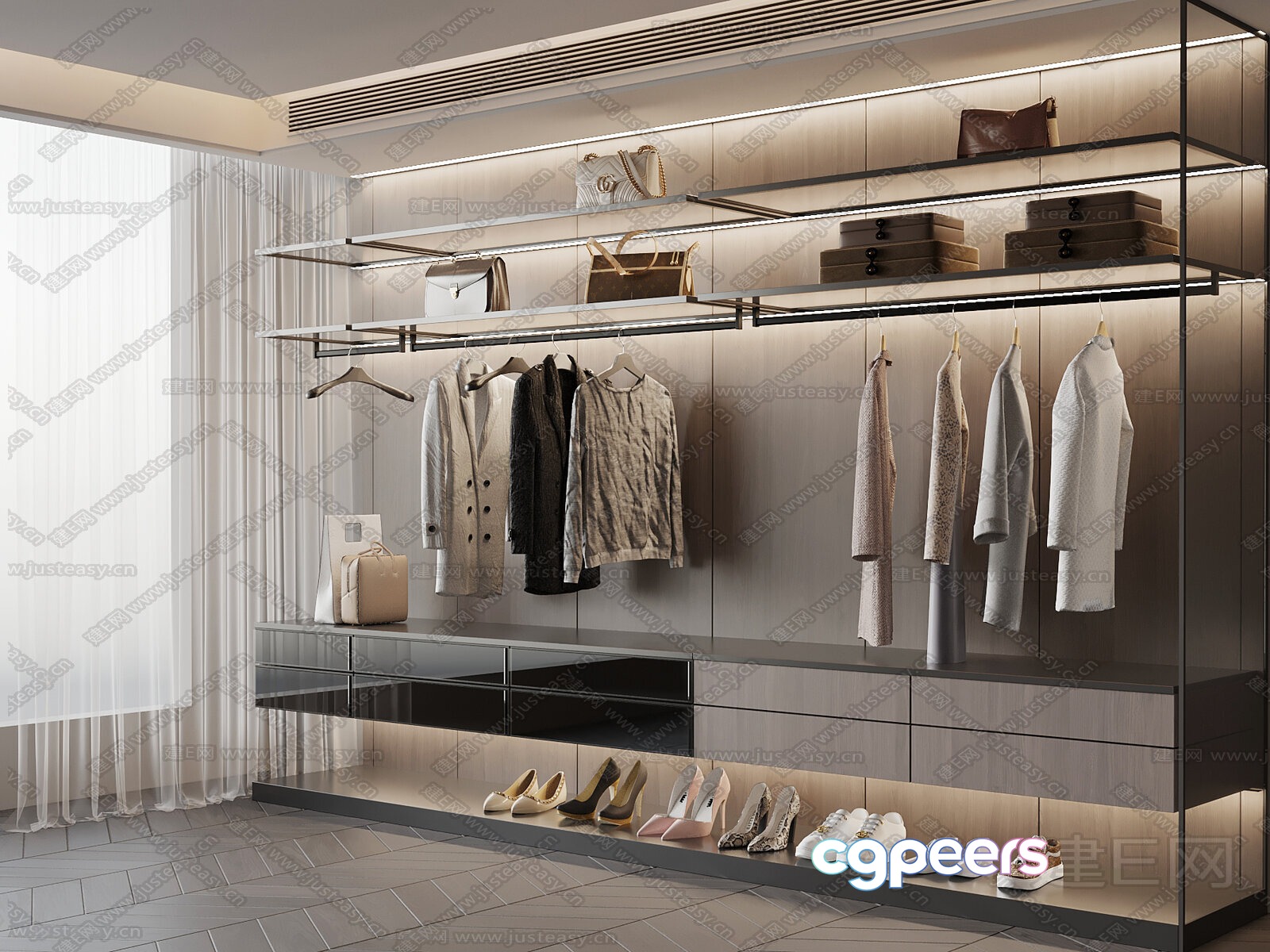 Modern Walk-In Closet 3D Model - 3725 - VRAY Render