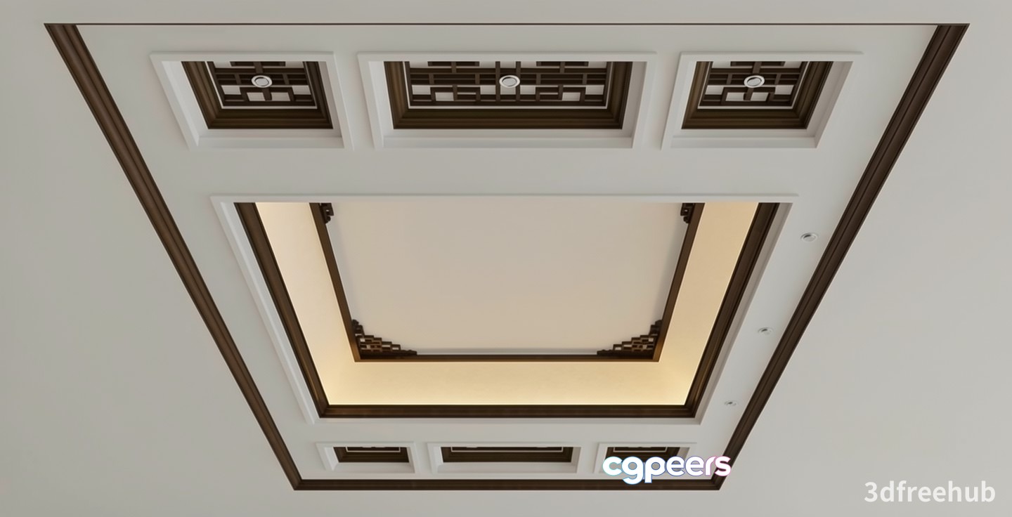 White And Brown Ceiling 3D Model - 19282 - VRAY Render