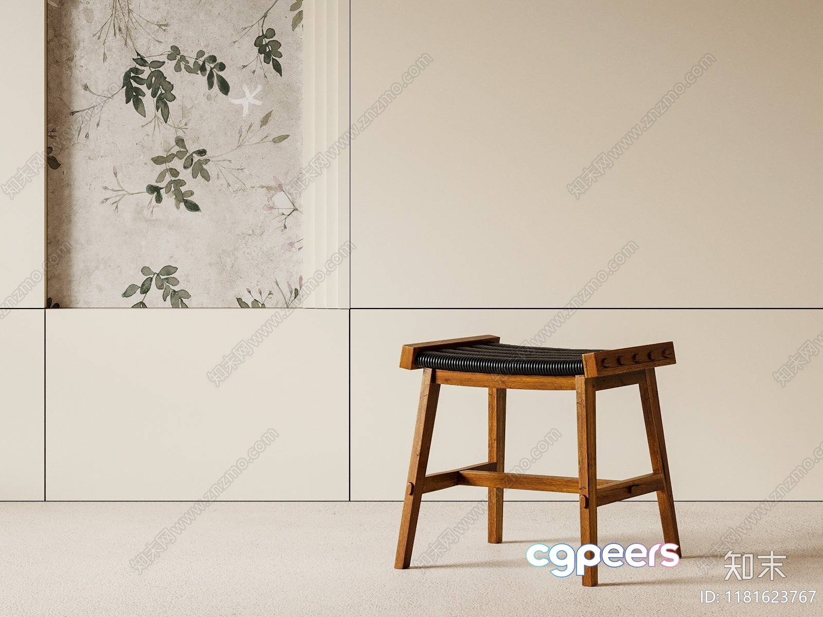 Wooden Stool With Black Seat 3D Model - 22311 - CORONA Render
