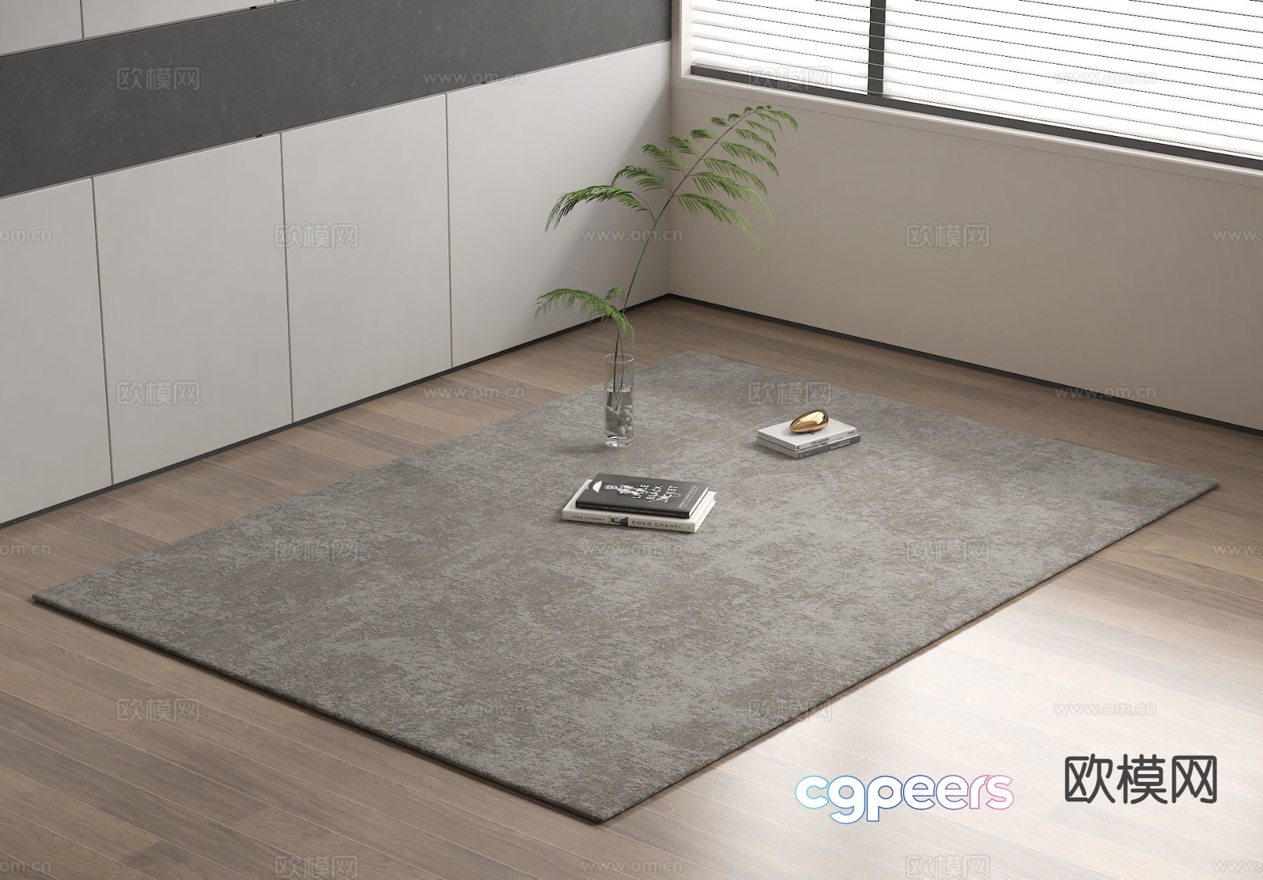 A Grey Rug With Books And A Plant On It 3D Model - 3733 - VRAY Render A Grey Rug With Books And A Plant On It 3D Model - 3733 - VRAY Render