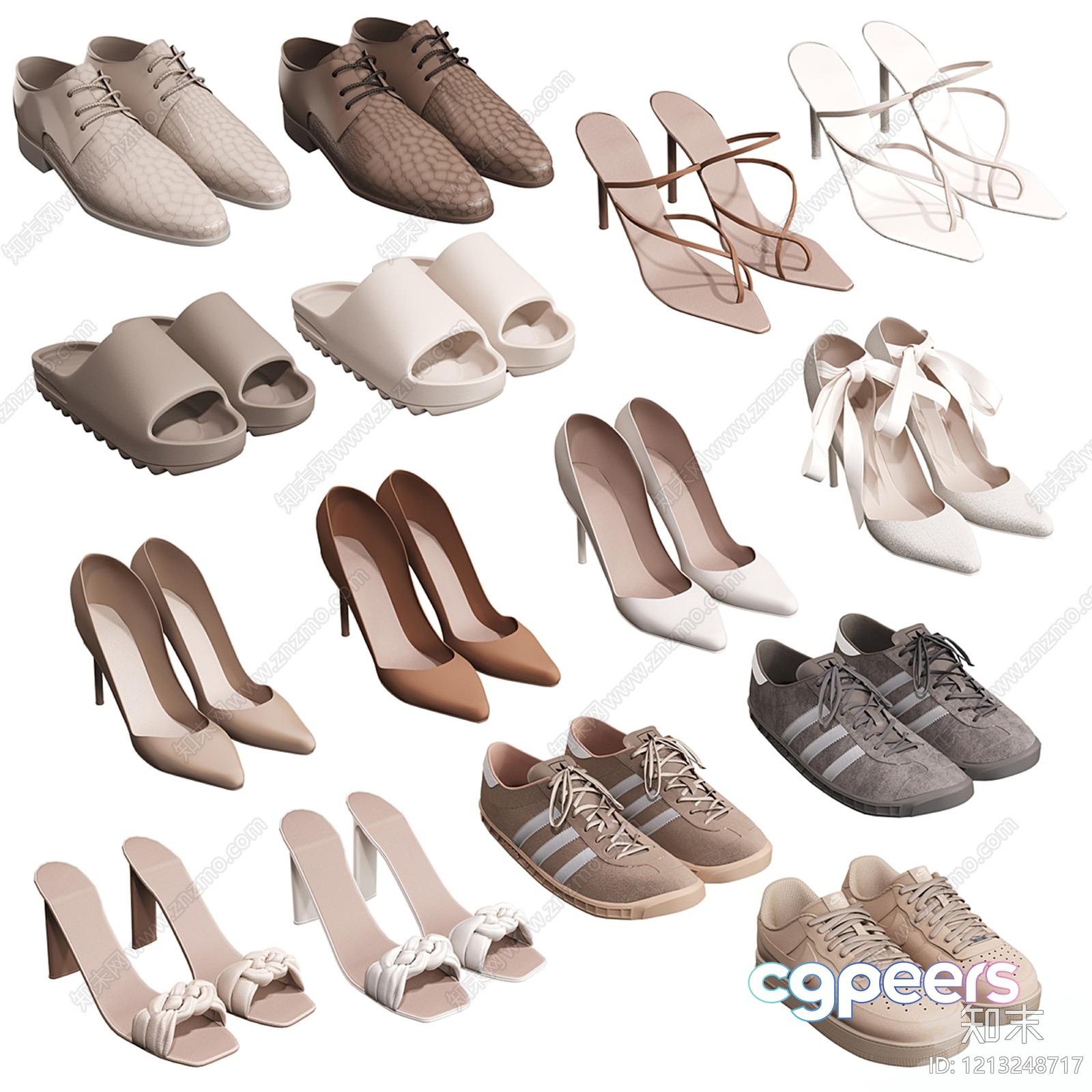 Various Shoes In Neutral Colors 3D Model - 20149 - VRAY Render Various Shoes In Neutral Colors 3D Model - 20149 - VRAY Render