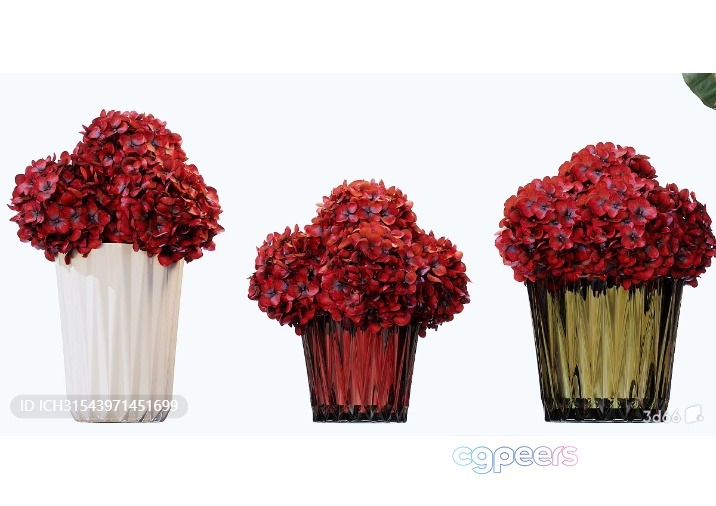 Three Vases With Red Flowers 3D Model - 9432 - VRAY Render Three Vases With Red Flowers 3D Model - 9432 - VRAY Render