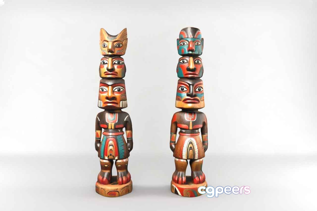 Two Totem Poles 3D Model - 23114 - VRAY Render