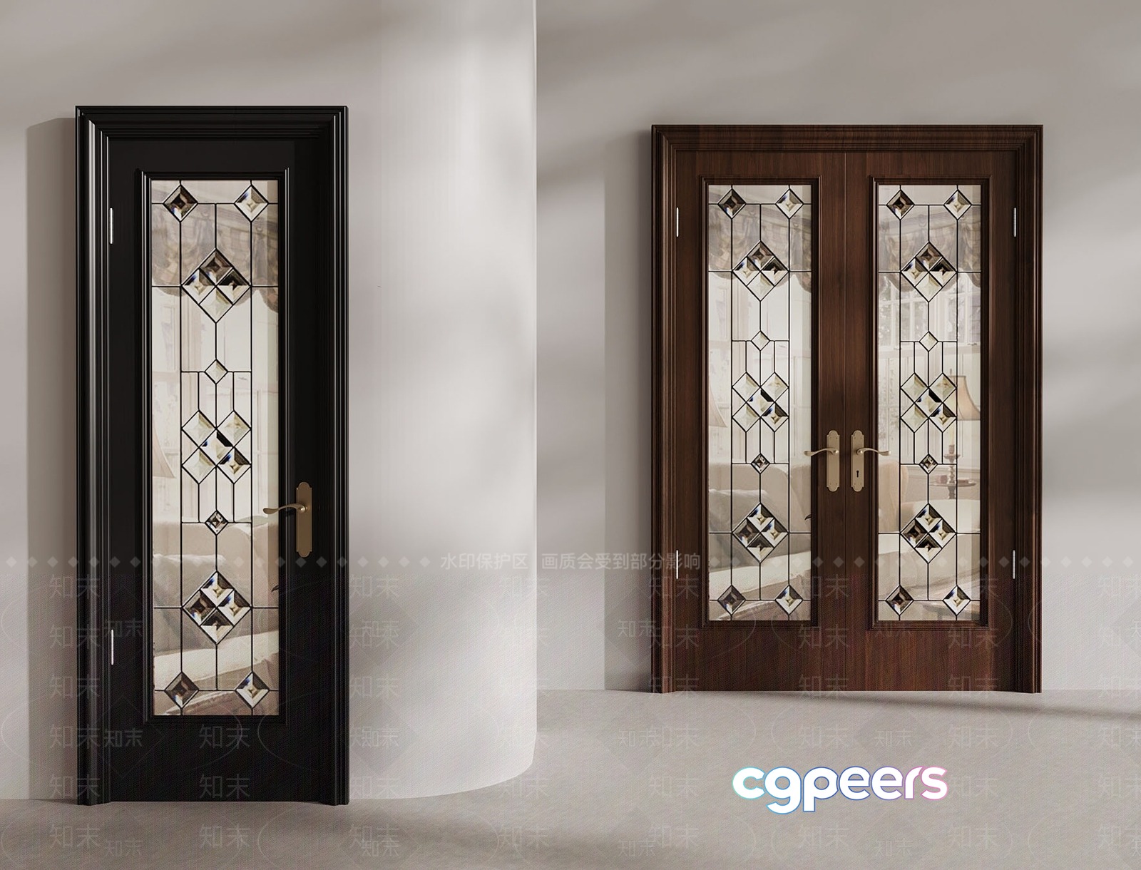 Wooden Double Doors 3D Model - 9483 - VRAY Render