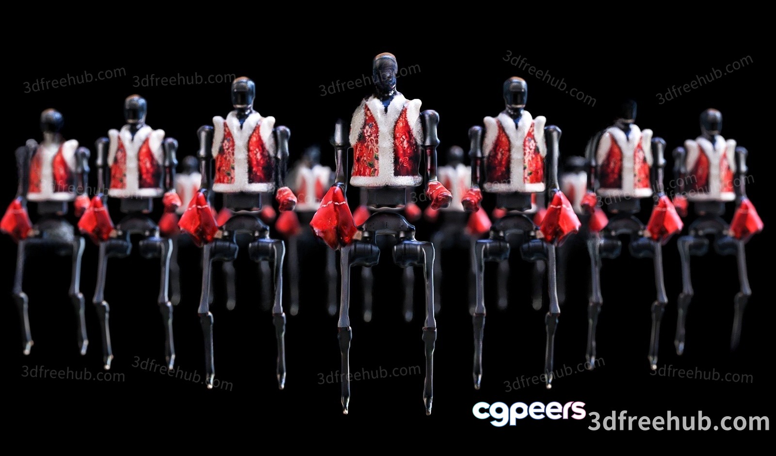 A Group Of Red And White 3D Printed Figures 3D Model - 21599 - VRAY Render A Group Of Red And White 3D Printed Figures 3D Model - 21599 - VRAY Render