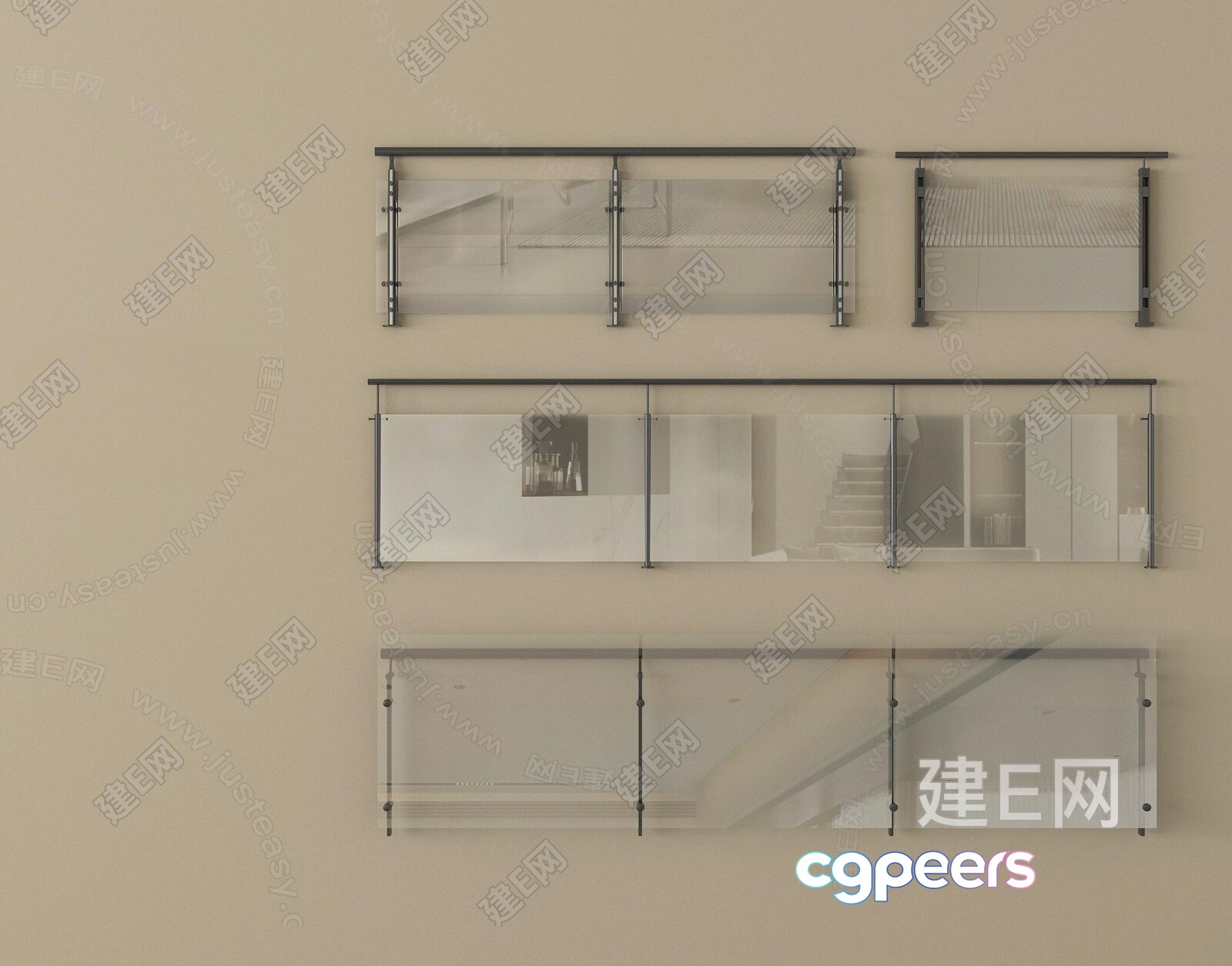Modern Glass Railing 3D Model - 12233 - VRAY Render