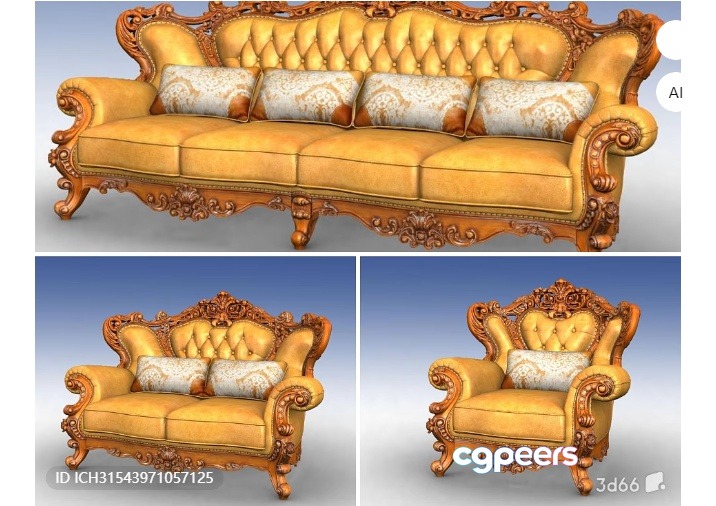 Golden Couch 3D Model - 301 - VRAY Render Golden Couch 3D Model - 301 - VRAY Render