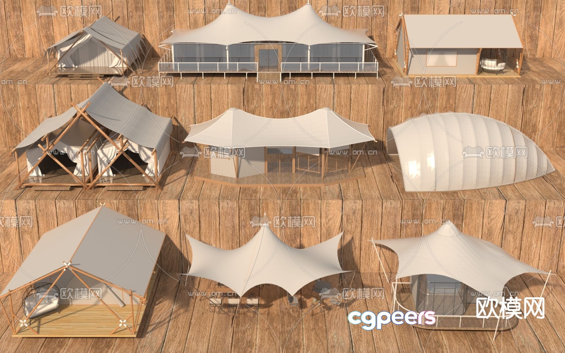 A Collection Of White Tents 3D Model - 1276 - VRAY Render
