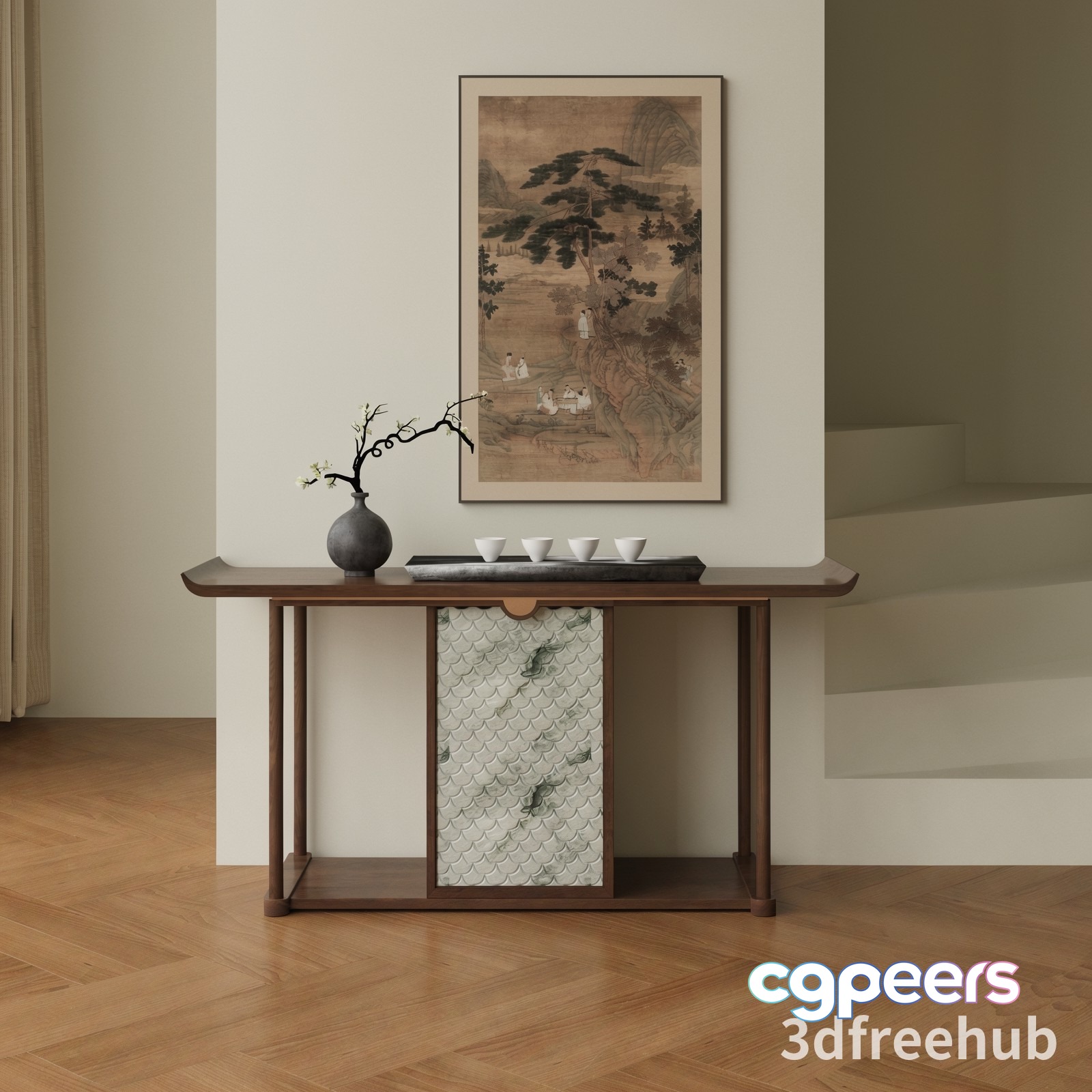 A Console Table With A Vase And Painting 3D Model - 21843 - VRAY Render A Console Table With A Vase And Painting 3D Model - 21843 - VRAY Render