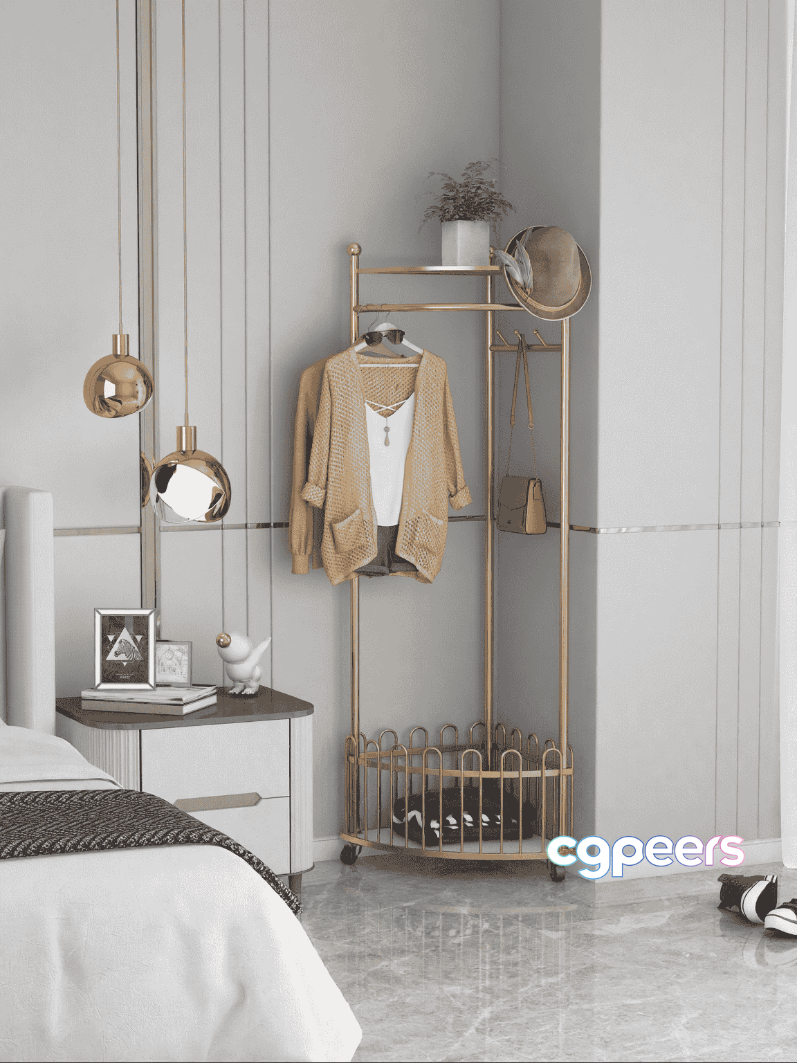 Gold Clothing Rack 3D Model - 13550 - VRAY Render
