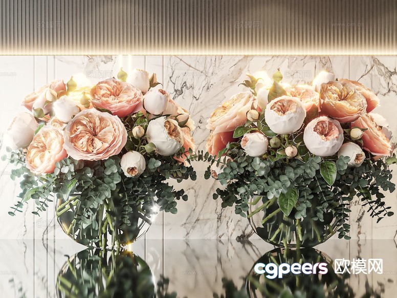 Floral Arrangement With White And Pink Flowers 3D Model - 20702 - VRAY Render